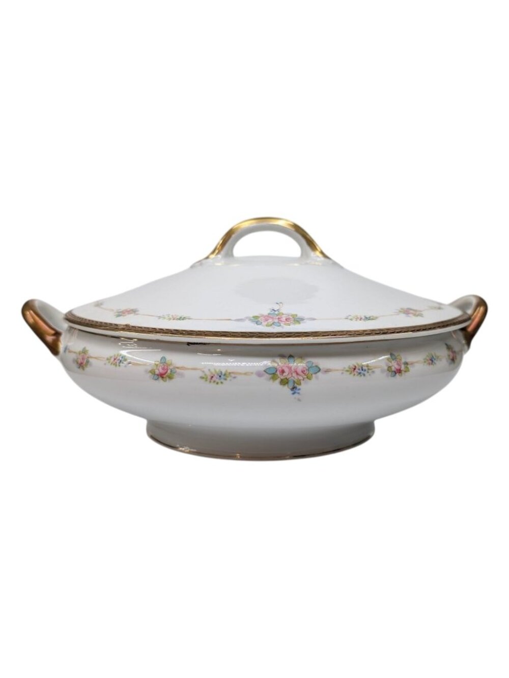 Antique Noritake Round Covered Vegetable Laureate Gold Trim 8" Porcelain Nippon